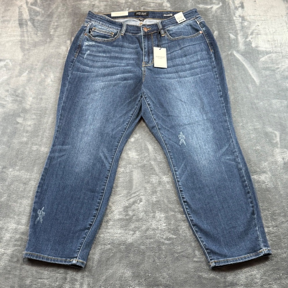 NWT Judy Blue‎ Relaxed Fit Mid Rise Distressed Jeans Dark Wash 16W